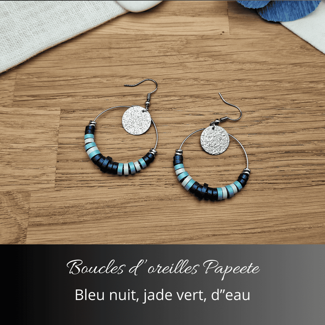 Boucles d'oreilles Papeete - Bleu nuit, jade, vert d'eau
