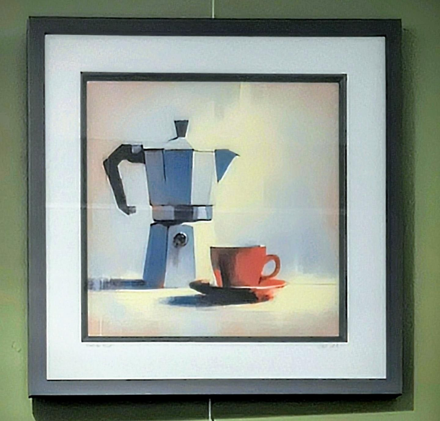 &#039;Espresso Time&#039; - Framed Art Print, Coffee Pot and Red Espresso Cup