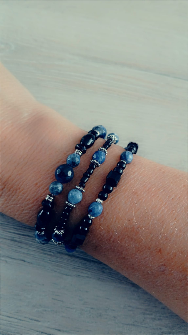 Dames armbandenset met Sodaliet &amp; Onyx  – Stainless Steel – Handgemaakt (1.250)