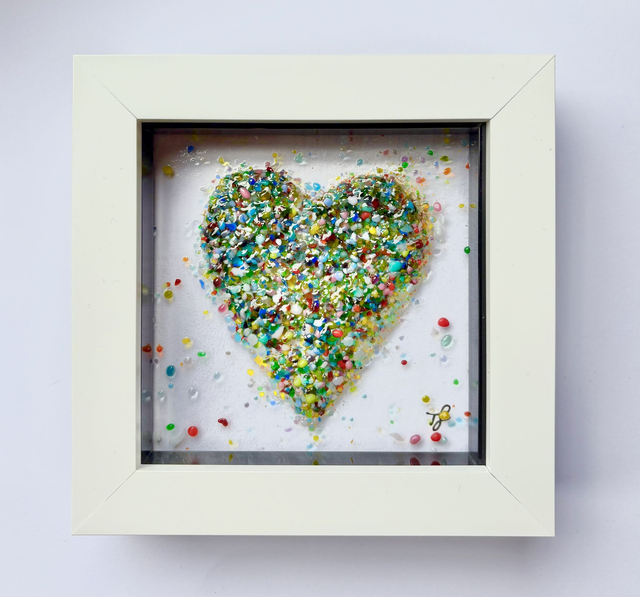 Multicoloured Frit, Heart Artwork in frame