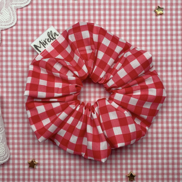 Red &amp; Pink Check Scrunchie 