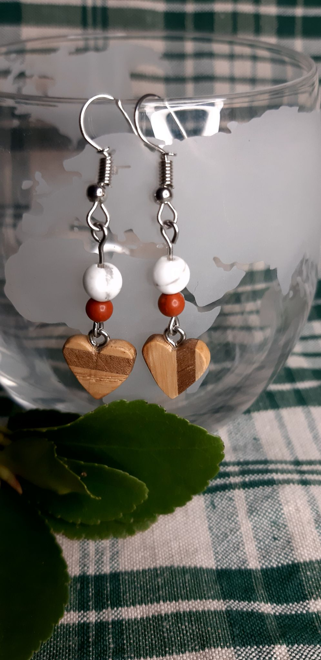 Boucles d'oreilles bois et pierres naturelles