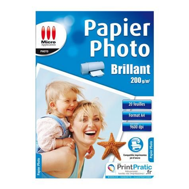 Feuille papier photo micro application  brillant glassé A4 20 feuilles