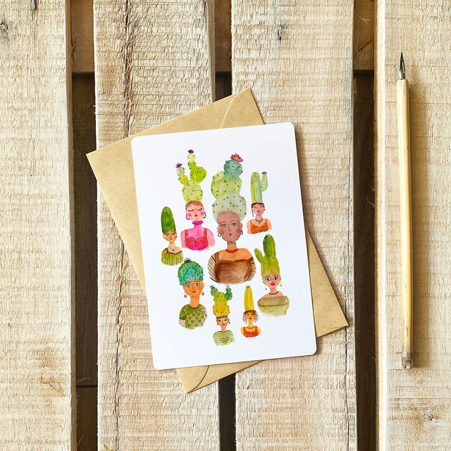 Carte A6 Femmes Cactus | Reproduction Aquarelle et encre | Enveloppe kraft