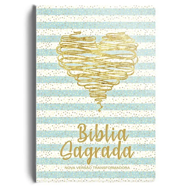 Biblia Coracao Azul e dourada Nova Versao Transformadora Capa dura