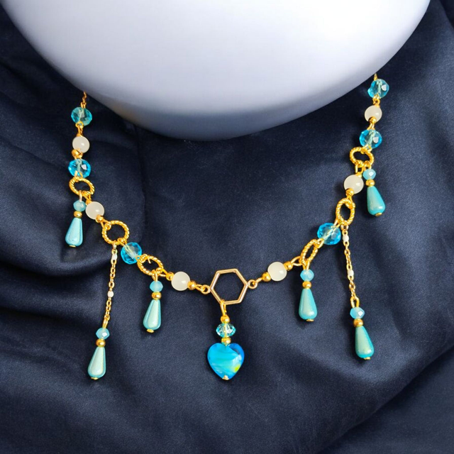 Collier gouttes et cœur en acier inoxydable – création artisanale Les Perles de la Fantaisie.