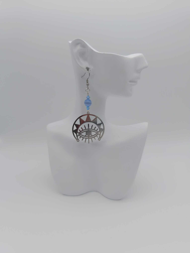 Boucles d&#039;oreilles en métal Oeil et perles Swarovski