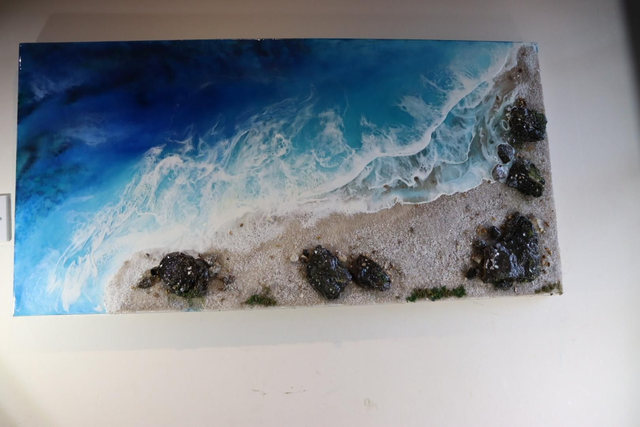 Resin Beach, canvas painting, ocean waves, resin seascape

