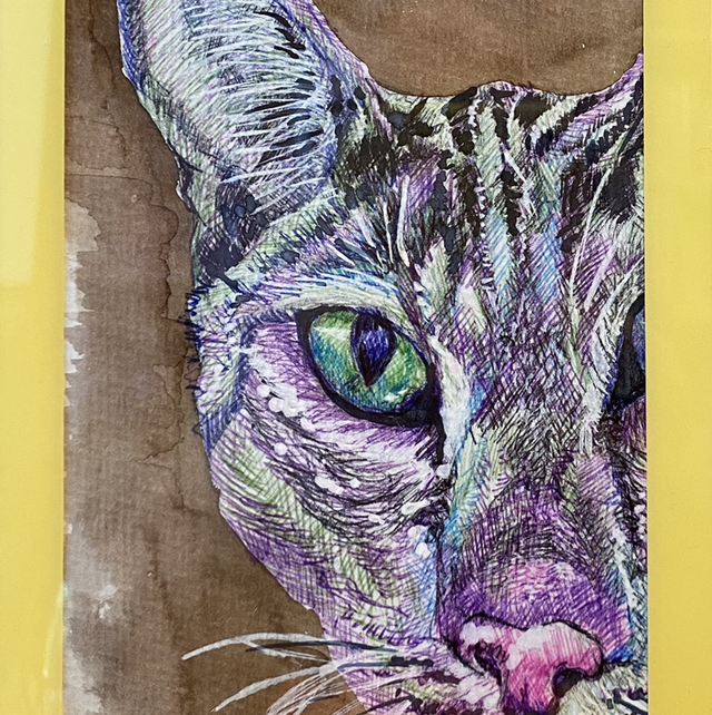 Petit cadre jaune  illustré « Chatbic » 🐈‍⬛ 