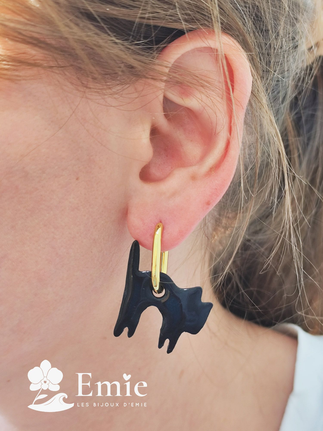 Pampilles Halloween🌼 - Kitty, noir - Pâte polymère ⚠️ Créoles non fournies