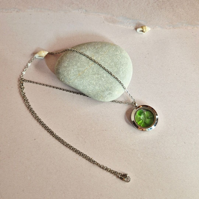 Collier Médaillon MAREA 25cm - Verre de mer - Ardore Marina, Calabre
