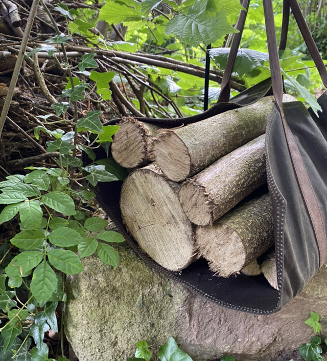 Log carrier leather and waxed canvas 