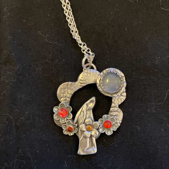 Moon gazing hare and flowers