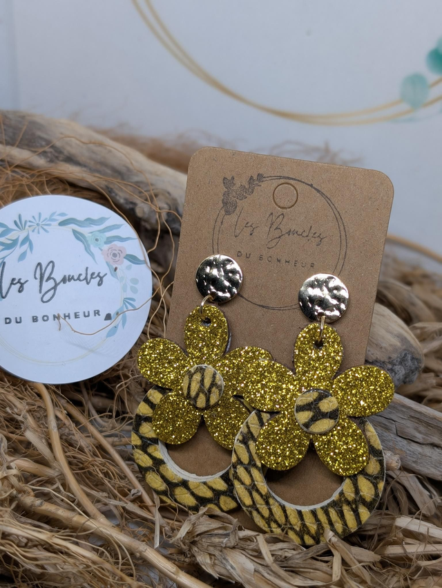 Boucles d&#039;oreilles baby Marguerite jaune paillettes bm1144