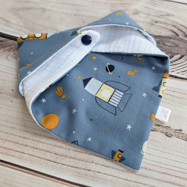 Blue Space Rocket Reversible Drool Bib