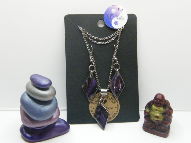 Losange Noir/Violet/Rose pailleté