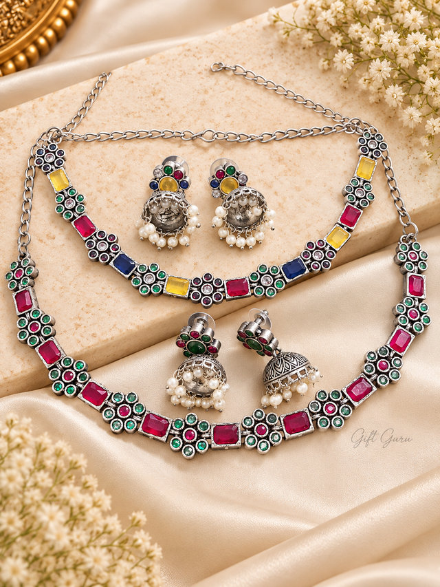 Elegant gemstone necklace with diamonds and gold accents perfect accessory to elevate any outfit.