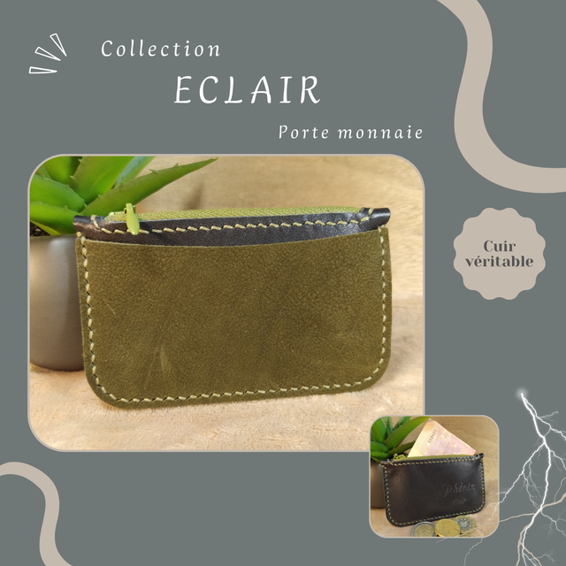 ECLAIR porte monnaie/carte - Noir &amp; Vert nubuck