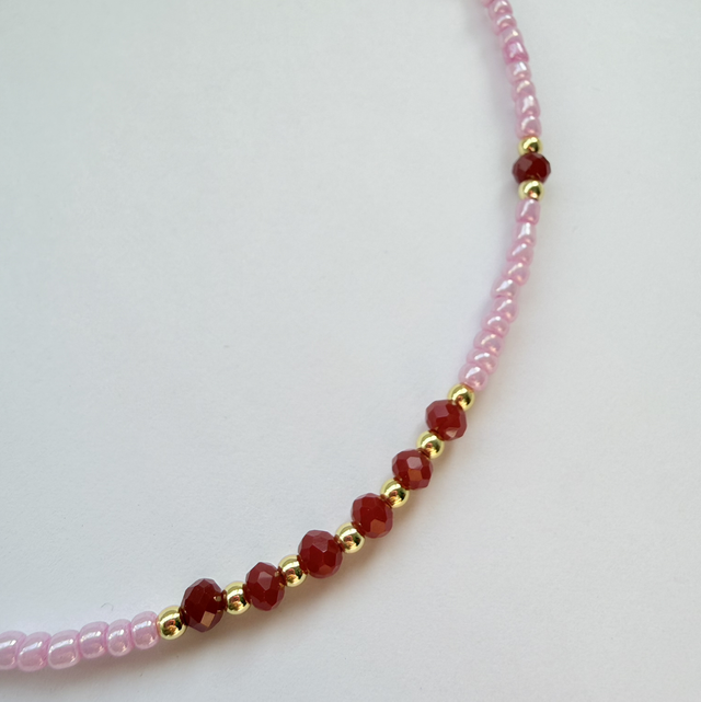 JULIETTE - Pink & Red Beaded Choker Style Necklace