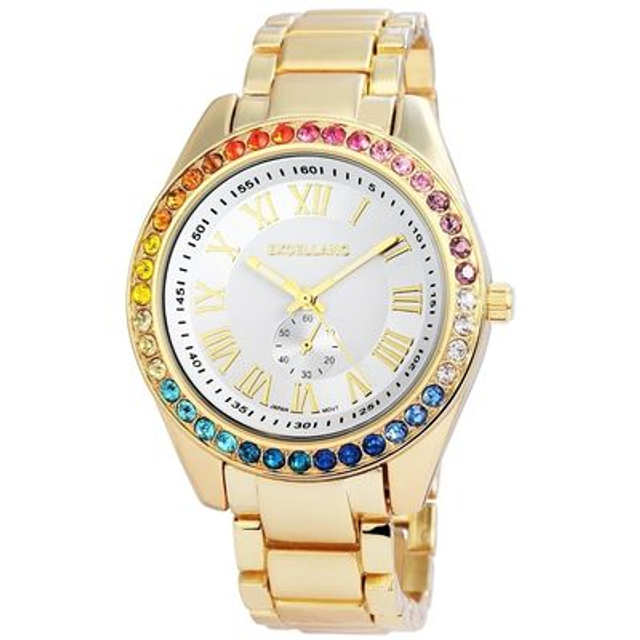  Montre marque Excellanc femme bracelet acier inoxydable de couleur dorée 