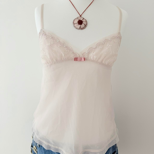japanese brand coquette light pink bow embroidered cups cami top 