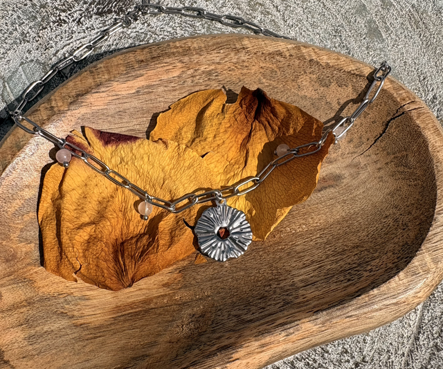 Collier acier inoxydable et quartz rose « Jen » (Collection octobre rose)