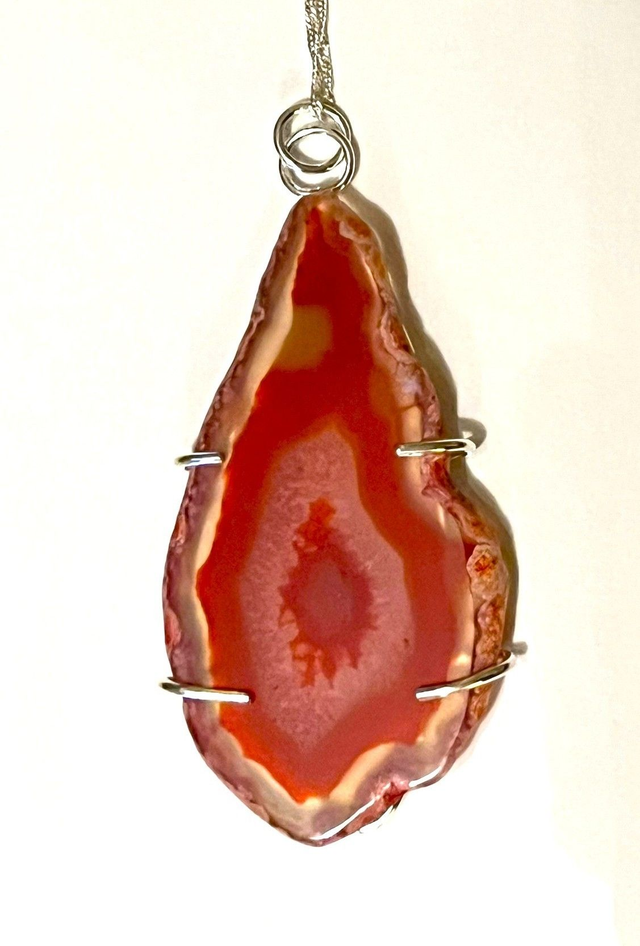 Fireside ember: Silver &amp; Red Agate Slice Pendant