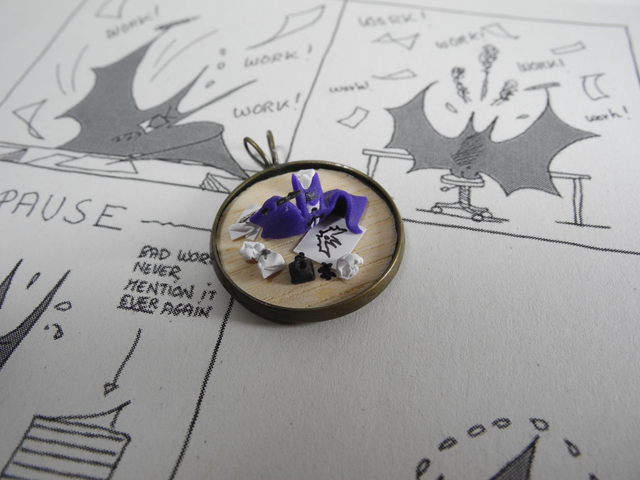 Bat drawing comics – weird collaborative Miniature Sculpture with Paul Winck