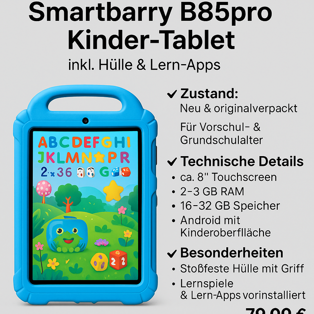 📱 Smartbarry B85pro Kinder-Tablet – inkl. Hülle & Lern-Apps