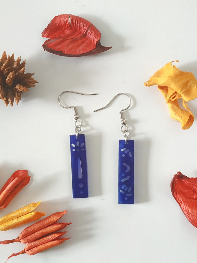 Boucles d'oreilles chinois bleu nuit