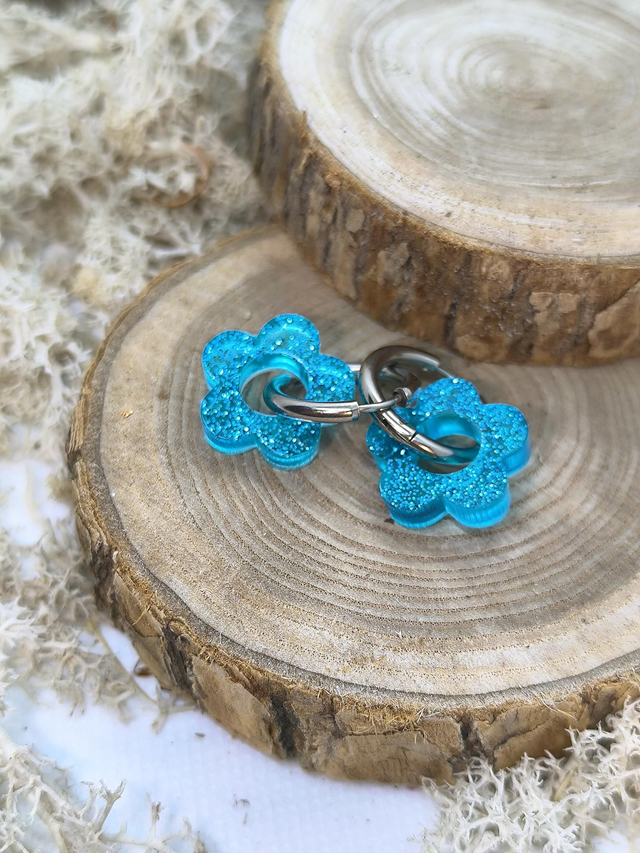 Pampilles interchangeables bleu turquoise pailletté