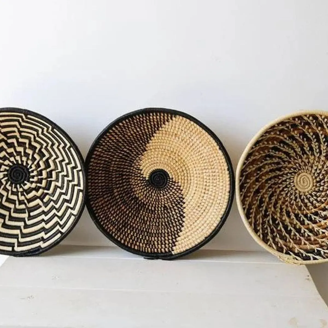 African wall baskets, Woven bowls, Rwanda baskets, Wall decor, African baskets, Fruit bowls, Tribal baskets, Set of 3
