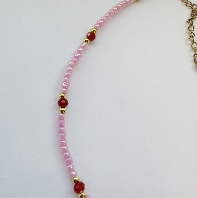 JULIETTE - Pink & Red Beaded Choker Style Necklace