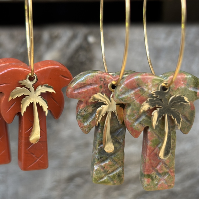 Boucles d’oreilles Créoles Palmiers Unakite