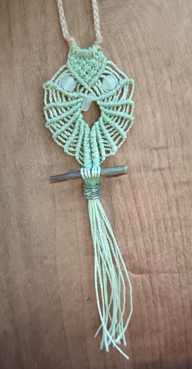 Chouette macramé quartz rose (collier) 