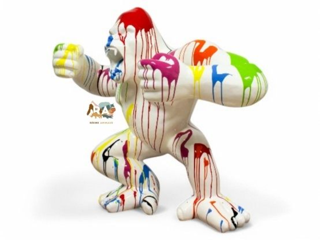 SCULPTURE KONG BLANC MULTICOLORE 110 CM