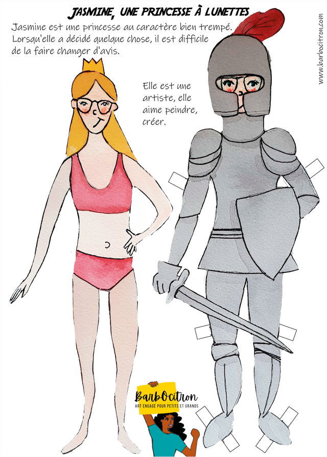 Poupée de papier Jasmine la princesse à lunettes