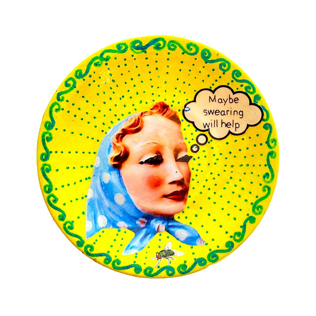 Neon Yellow Upcycled Trinket Dish- "Maybe Swearing Will Help" by House of Frisson