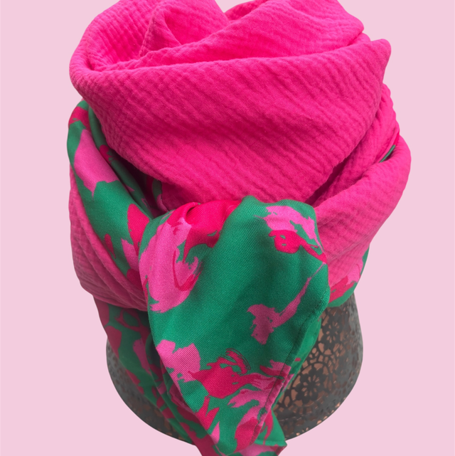 ÉCHARPE FUCHSIA VERT BRÉSIL 