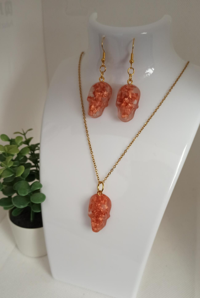 Parure boucle d&#039;oreille et pendentif SKULL 