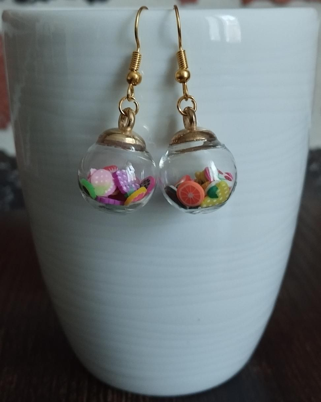 🌈🍒 Boucles d’oreilles en verre – Multifruits miniatures à l’intérieur 🍊🍇
