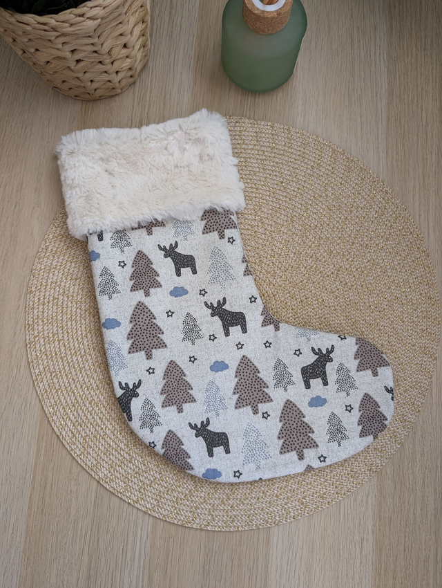 Chaussette de Noël cerfs et sapins personnalisable