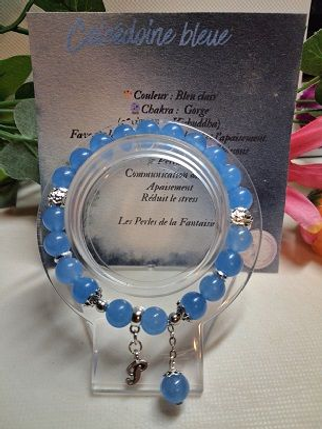 Bracelet en Calcédoine Bleue + carte chakra incluse