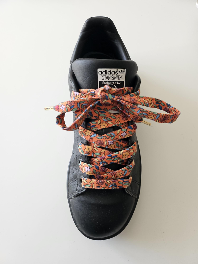 Lacets en tissu fait main - orange fleurs