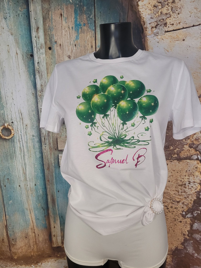 T-SHIRT FEMME (A68) BLANC &quot;BALLON&quot;
