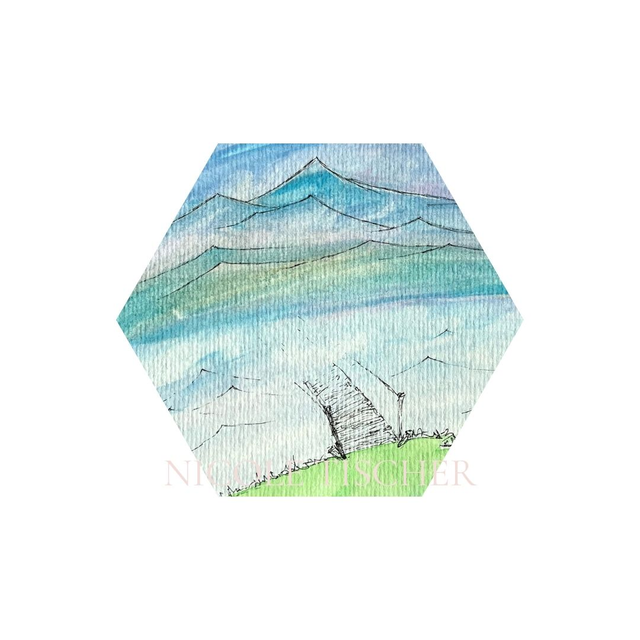 Hexagon mit Kunstdruck "Neubeginn"