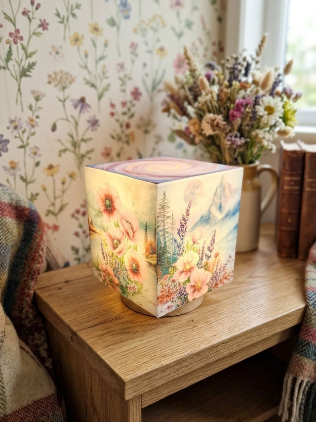Lampe d'ambiance en cire 12x12cm - "Nature fleurie"