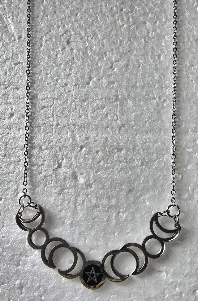 Three Moon Goddess Sun Pentagram Stainless Steel Necklace Witch Moon Necklace Jewellery 