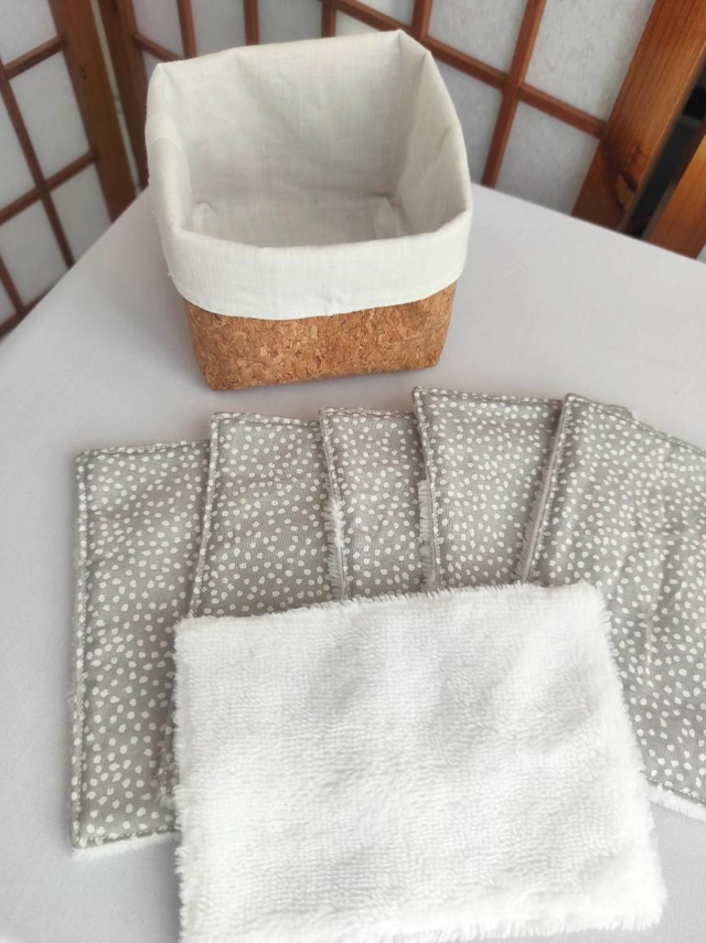 Panier en liège et coton de soin gris/blanc