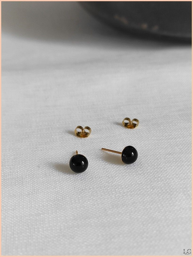 Puces d'oreilles, pierre naturelle -  Obsidienne noire
